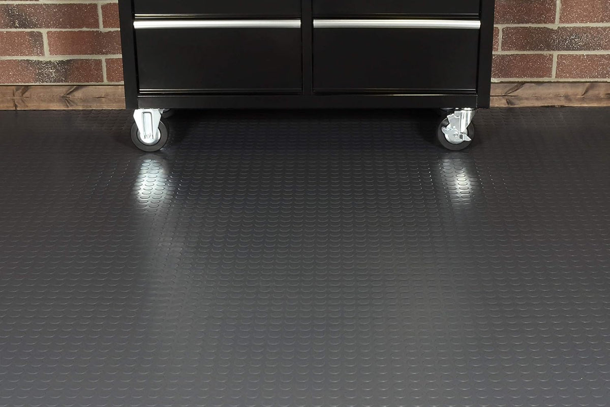 G-Floor Seamless Sheet Vinyl Shed Flooring Cover with Bonded Fibrous Backing - Coin Pattern (8' x 16', Slate Grey)