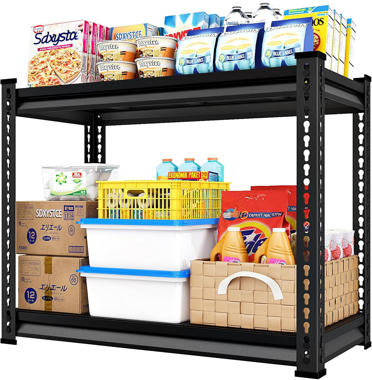 Garage Shelving Heavy Duty 880LBS Loads, 40" W Adjustable Garage Storage Shelves, 2-Tier Metal Shelving Units and Storage, Industrial Utility Shelf, 40" Wx16 Dx36 H,Black