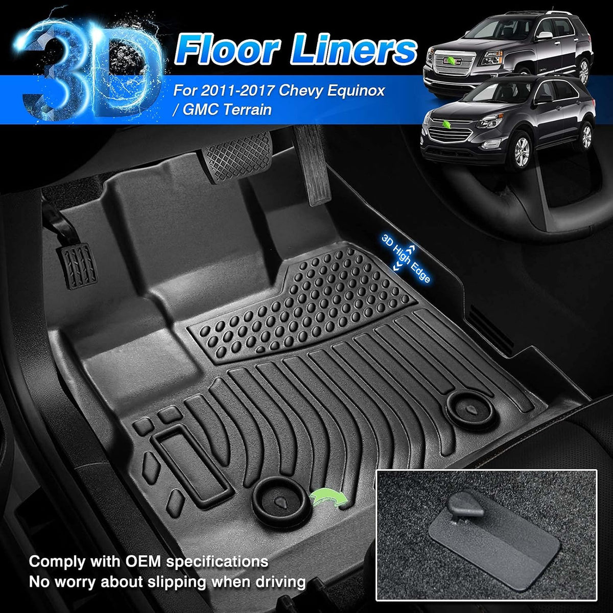 Cartist Custom Fit for Floor Mats Chevrolet Equinox/GMC Terrain Denali 2012-2017 All Weather Floor Liner Front & 2nd Row Carpet Protection TPE Odorles