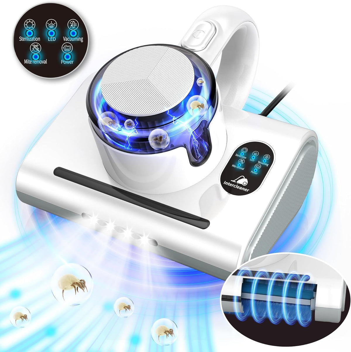 Mattress Vacuum Cleaner,13Kpa Powerful Suction Bed Vaccum Cleaner with UV-C Light,LED Headlights and High Heating Tech,1.2kg Light Weight Handheld vaccum for spot Cleaning,Sofa,Couch Fabric Cleaner