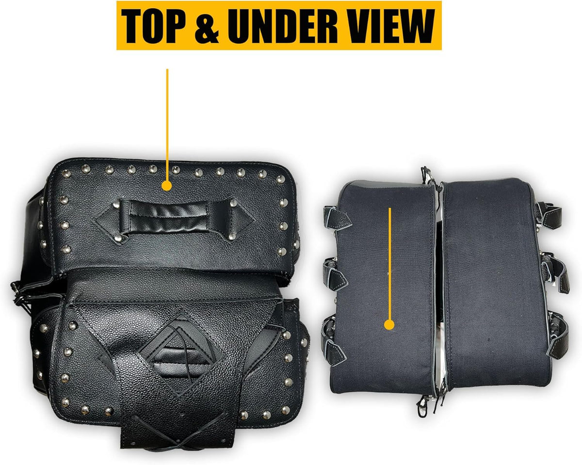 Motorcycle Saddlebags, 33L Large Capacity Saddle Bags Motorcycles, Genuine Leather Motorcycle Luggage Bag, Universal Motorcycle Throw Over Saddlebag, Black, HD-SAD551S
