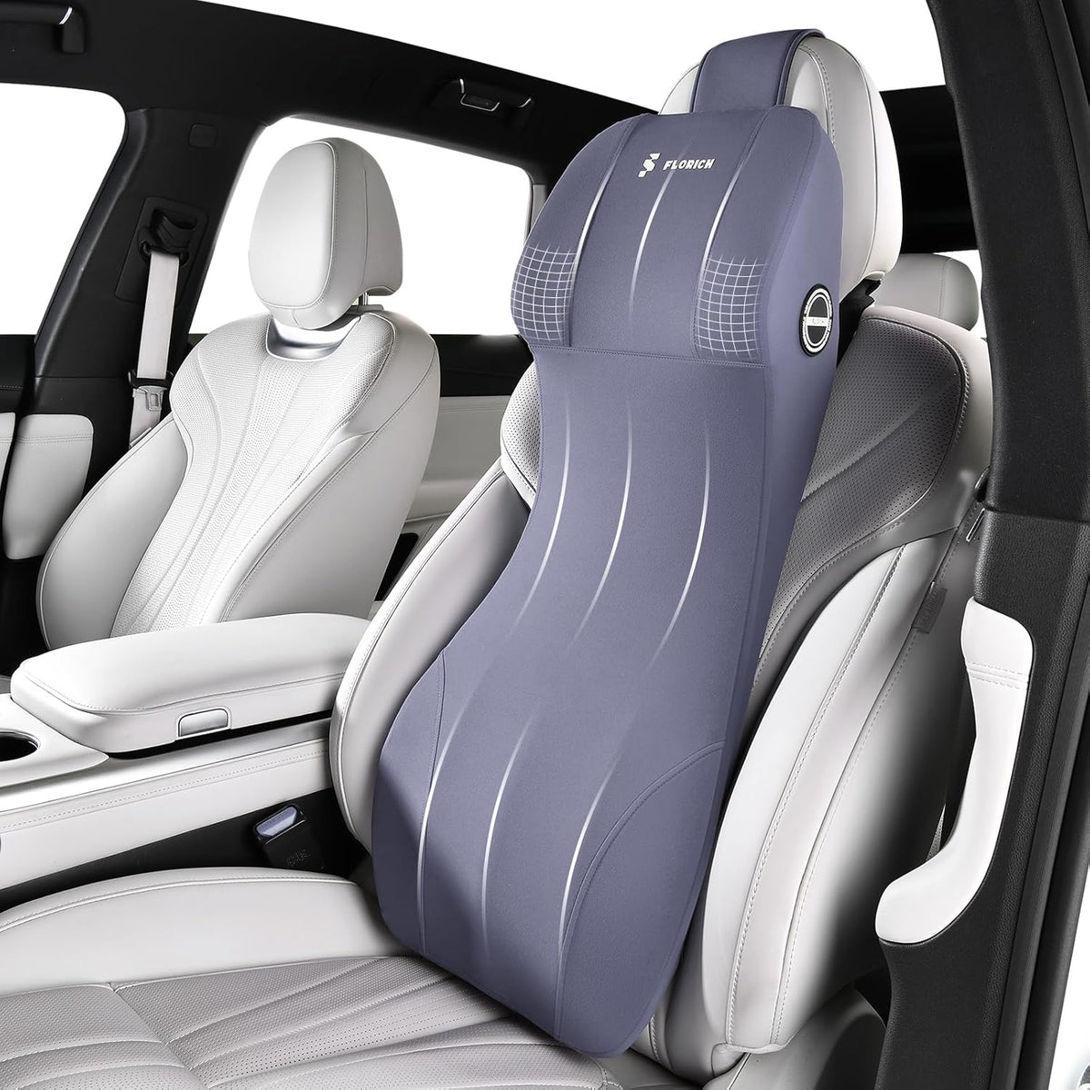 FLORICH Integrated Car Seat Lumbar Support Pillow & Car Neck Pillow Memory Foam Back Cushion for Driving Car Seat Back Support Pillow for Car Seats Driver Back Neck Sciatica Pain Relief Cushion, Blue