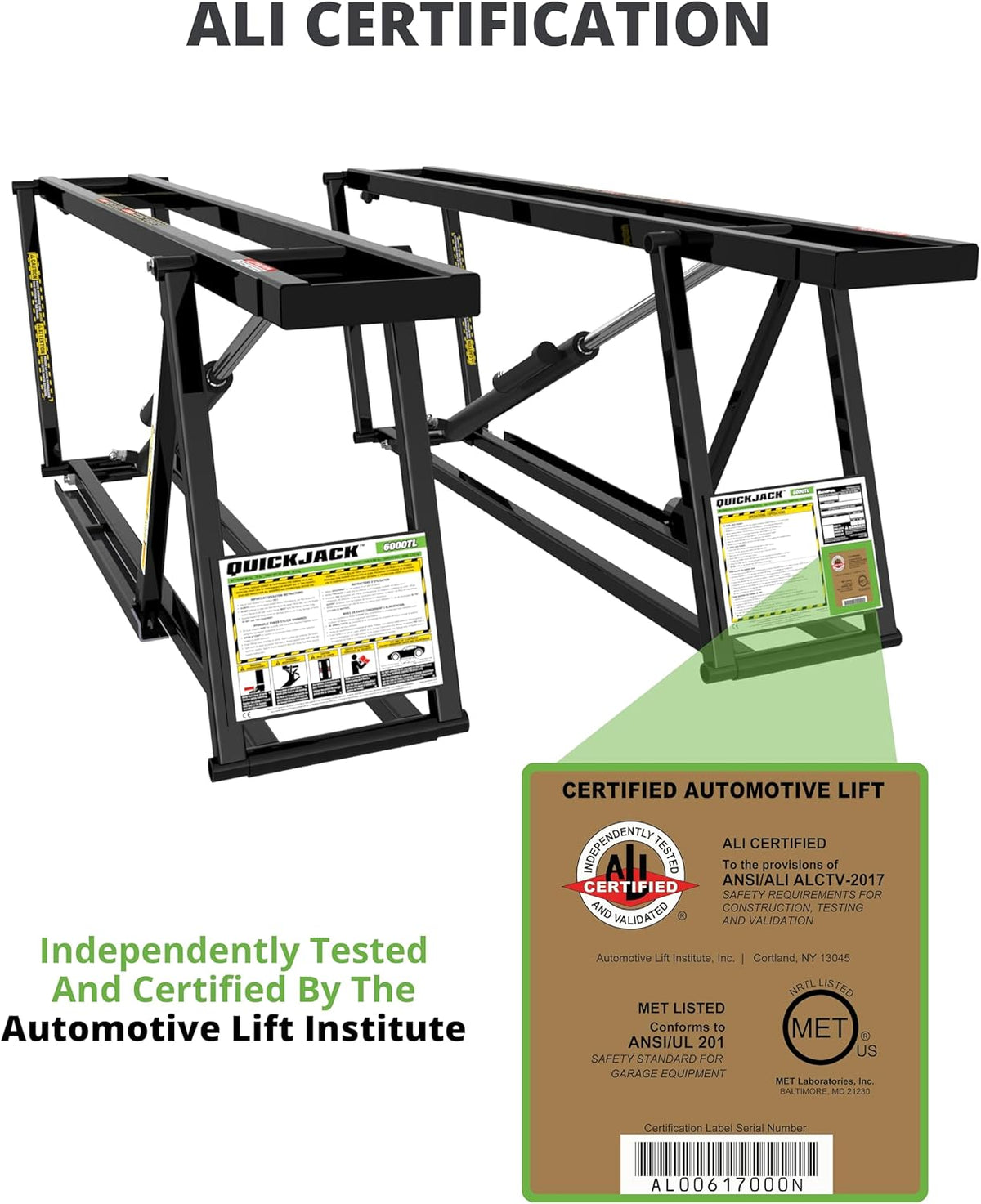 QuickJack 6000TL Portable Car Lift with 6,000lb Capacity, with 110V Power Unit, Safe & Portable Design Garage Lift for Home, Garage, Shop, or Mechanic Auto Repair