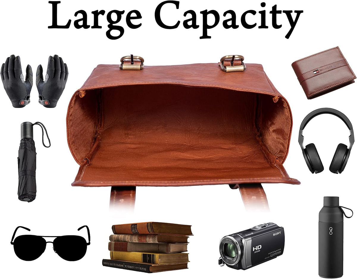 Genuine Leather Large Capacity Saddle Bag For Motorcycle Side Pouch Accessories Storage Panniers Motorbike Universal Handmade Saddlebags For Bike Commuters Handlebar Bicycle Brown Leather Tool Bag