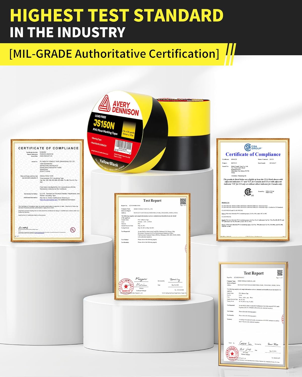 Floor Marking Tape,2 INx108 FT Strong Adhesive Caution Tape,High Durability Warning Safety Tape for Indoor/Outdoor-Warehouses,Factories,Parking Lots,Retail Locations,Black&Yellow,1 Roll