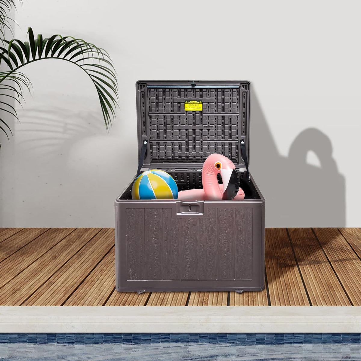 33 Gallon Pro Waterproof Outdoor Storage Bin Resin Deck Box for Patio, Poolside, and Garden, Lockable & UV-Resistant, Ideal for Small Spaces, Brown