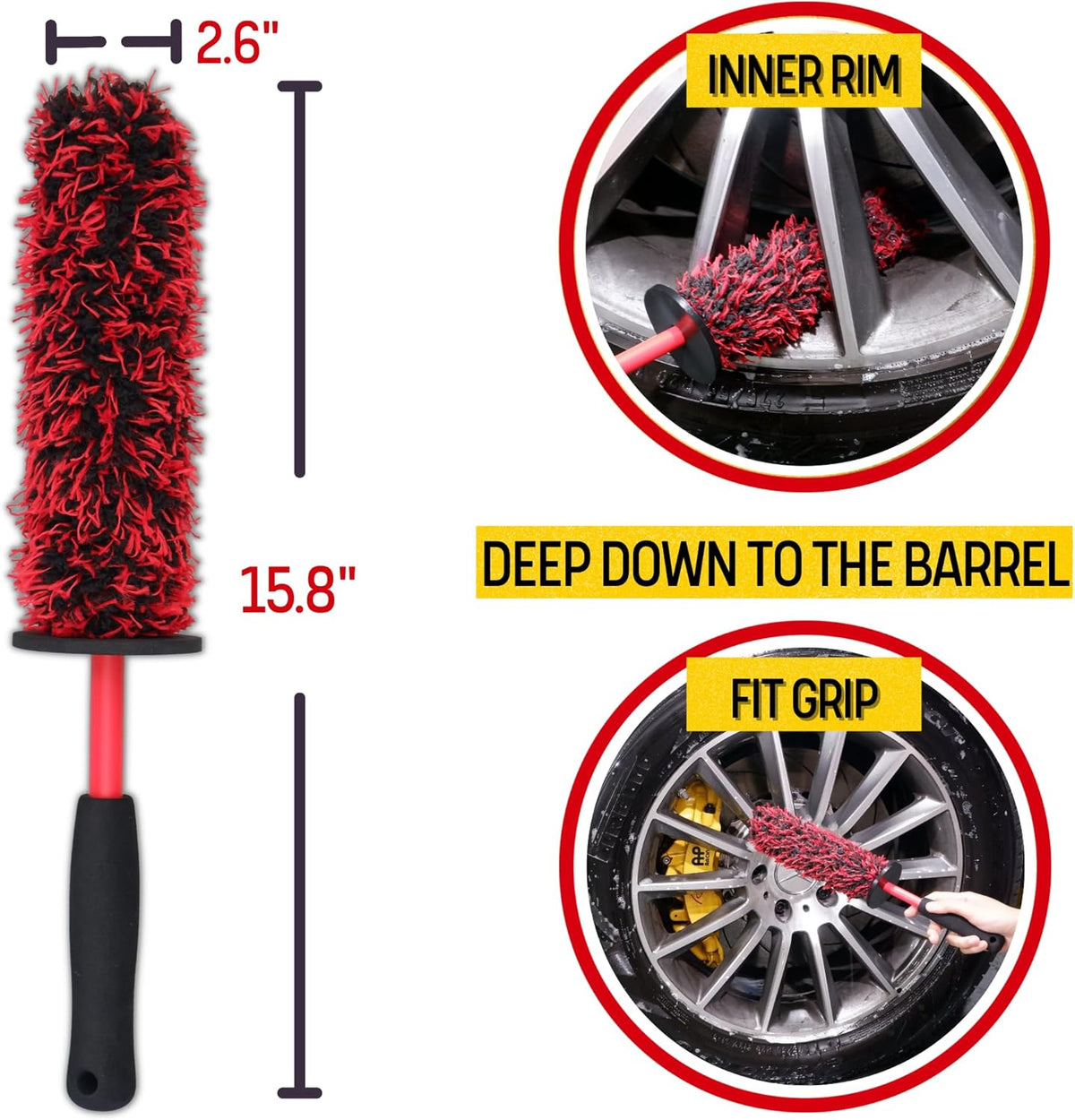 Metal Free Microfiber Wheel Brush Kit- Microfiber Angled Wheel Brush, Long Handle Wheel Brush, Tire& Detailing Brush, Wheel Wash Mitt. Hands-On Wheel Detailing Kit for Daily Wheel Cleaning