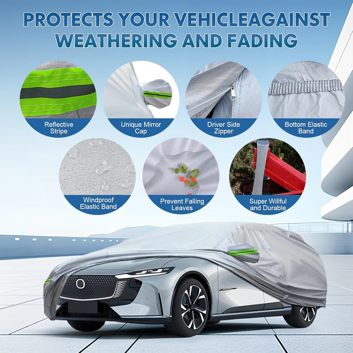 KEYOOG Full Car Cover Is All-weather Waterproof 6-layer, Universal In All Seasons, Snow Prevention, Rainproof, Acid Rainproof, Sunscreen, Ultraviolet-proof, Universally Applicable To Sedan (178"-189")
