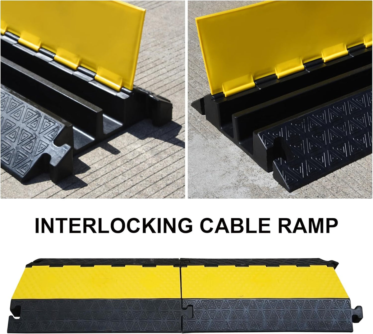 Heavy-Duty Rubber Cable Protector Ramp (1-Pack) - 2-Channel Floor Cord Cover for Driveway, Warehouse, Events - 22,000 lbs Load Capacity - Indoor & Outdoor Use - Cable Speed Bump for Hoses, Cables