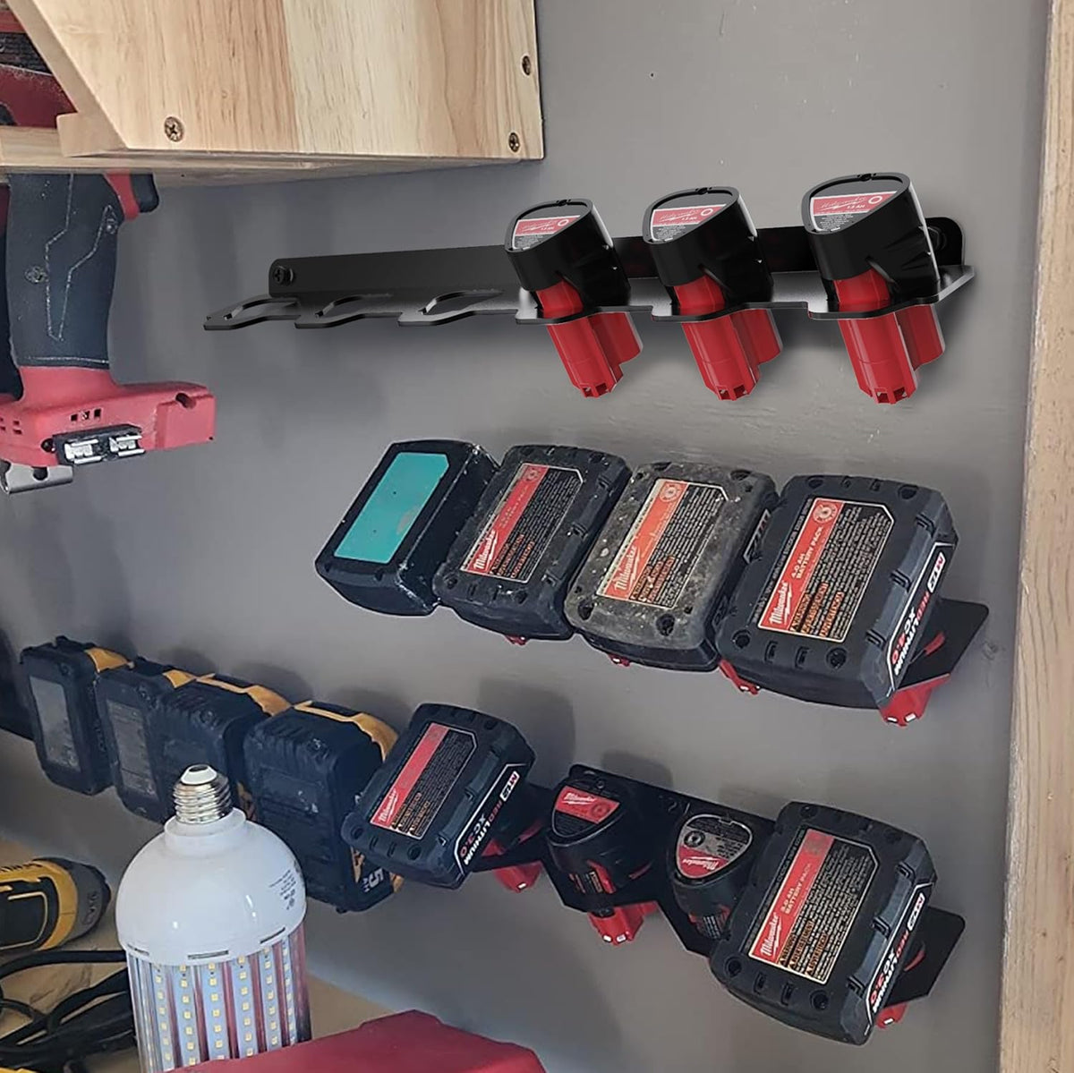 VAIIO Compatible Milwaukee M12 12V Battery Rack Holder, Wrought Iron Heavy Duty Thickened Batteries Slots, Stealth Battery Wall Mount Organizer Garage Storage,Workshops,Shelves