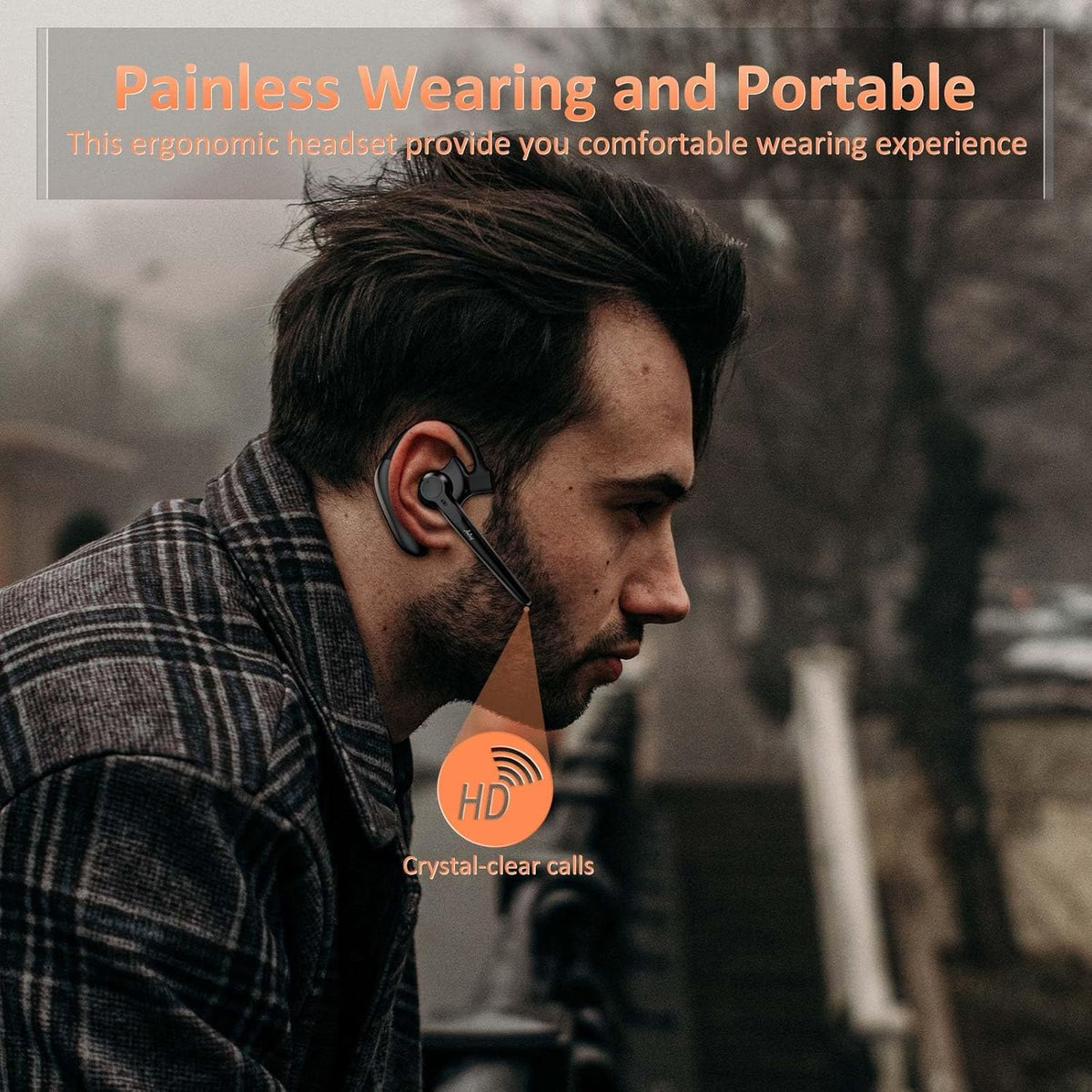 Wireless Bluetooth Headset with AI Noise Cancelling, 30Hrs Talk Time & Ultra Comfort - Hands-Free Earphones for Truck Drivers, Office, Home (V5.3)
