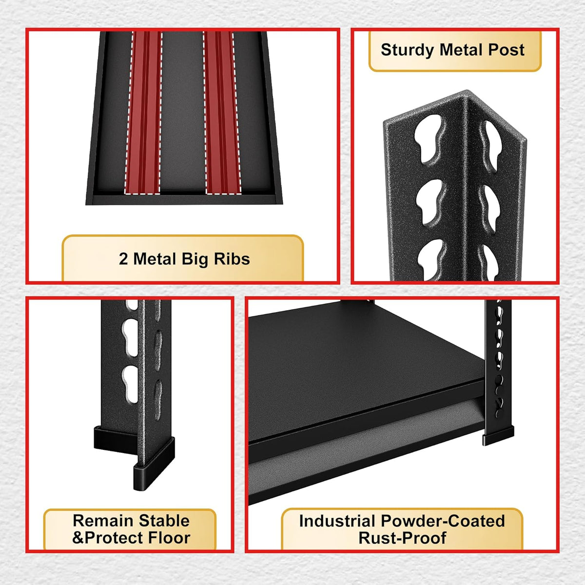 40" W Garage Shelving Heavy Duty, 2200 Lbs Loads Garage Storage Shelves Heavy Duty, 5-Tier Metal Shelving Units and Storage for Basement, Retiple Tanks,40" Wx18 Dx72 H, Black