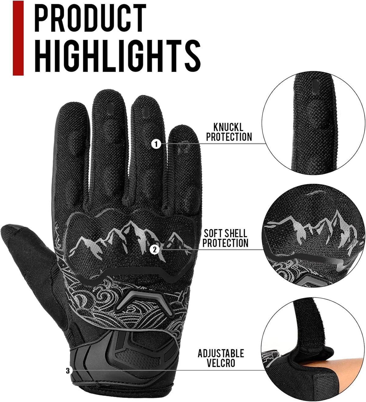 BORLENI Motorcycle Gloves Motorbike Glove for Men Women Full Finger Knuckle Protection Touch Screen Cycling ATV Hiking Riding