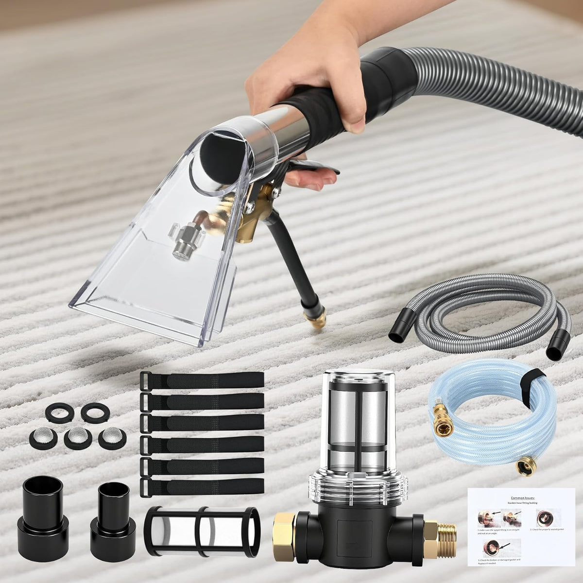 Upgraded Vacuum Cleaner Extractor Kit Compatible with Shop Vac, Carpet and Upholstery Cleaning Extractor Hose Kit with Wand, Hose, and Adapter for Home and Car Cleaning, 10-Ft Vacuum Cleaner Hose