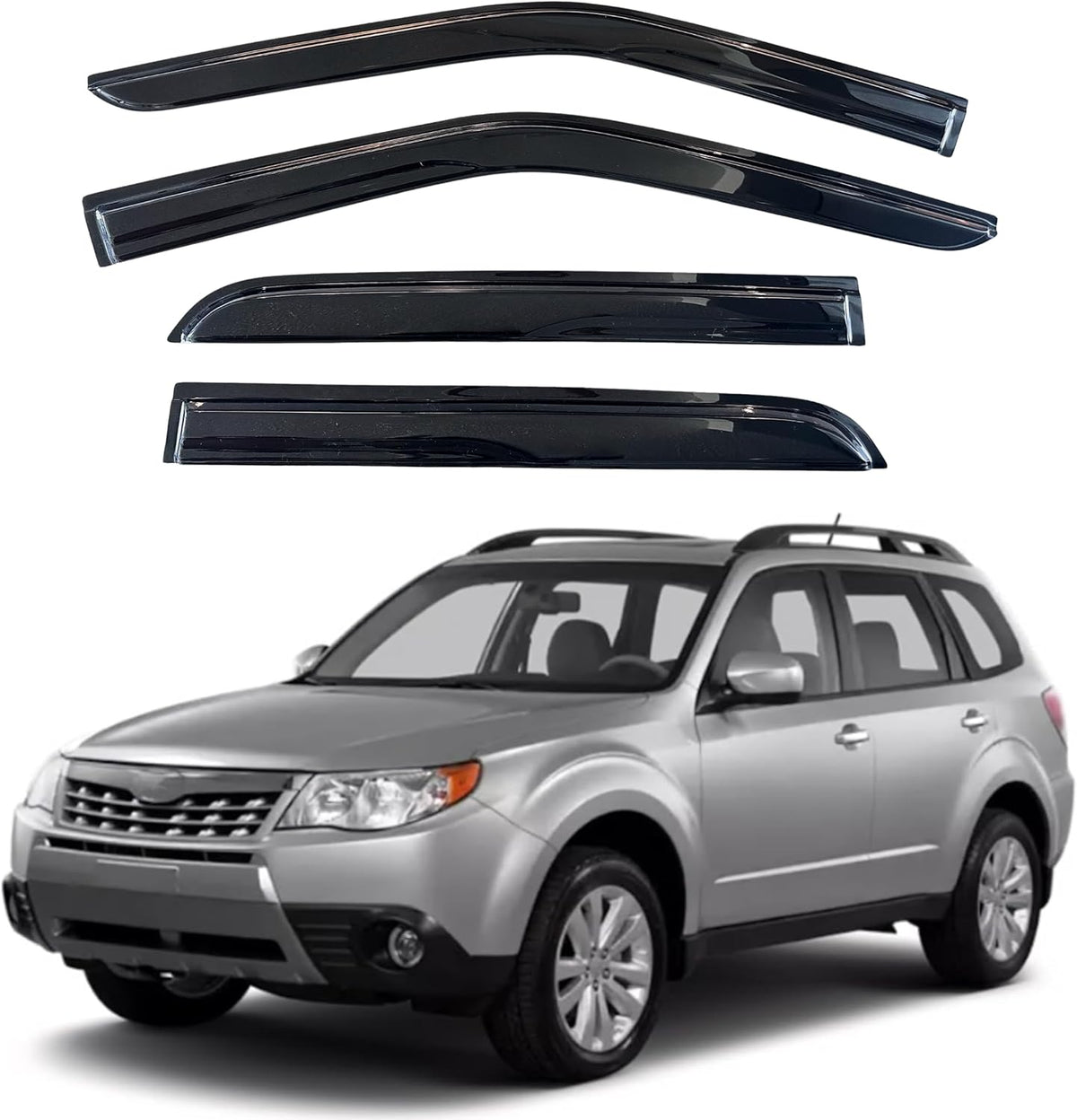 KPY Window Visor Compatible with Subaru Forester 2009-2013, 4PC Rain Guard Side Window Vent Deflectors Tape-On Mugen Style, 2009 2010 2011 2012 2013
