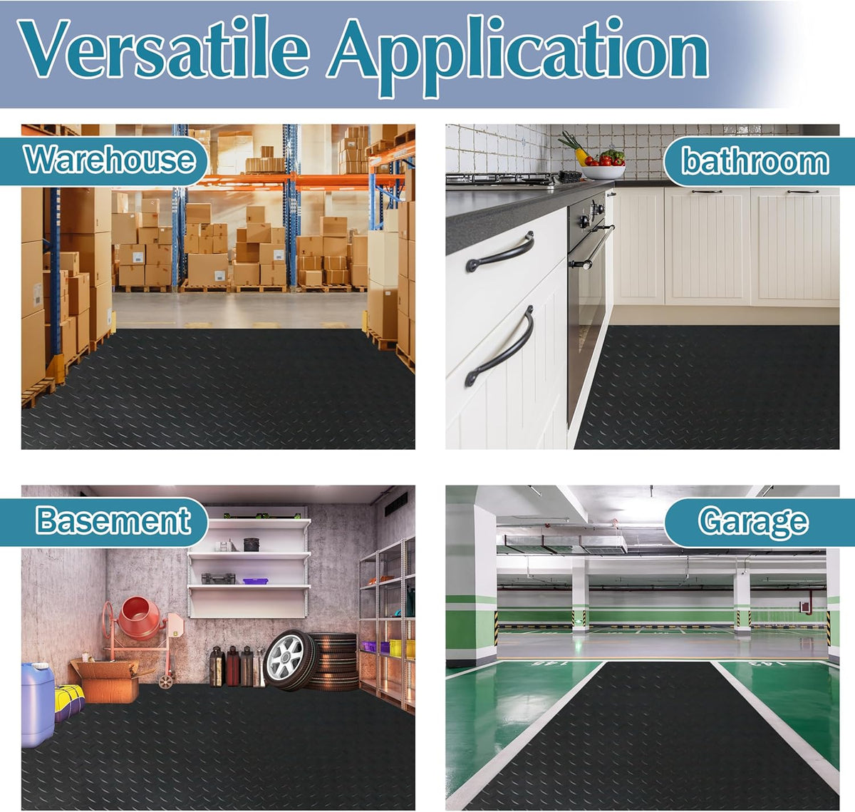 7.5 x 17 FT Garage Floor Mat,2.5 mm Thickness Diamond PVC Garage Flooring Roll, Anti-Slip Shop Floor & Parking mats for Workshop,Gym,Golf Cart Parking or Trailers