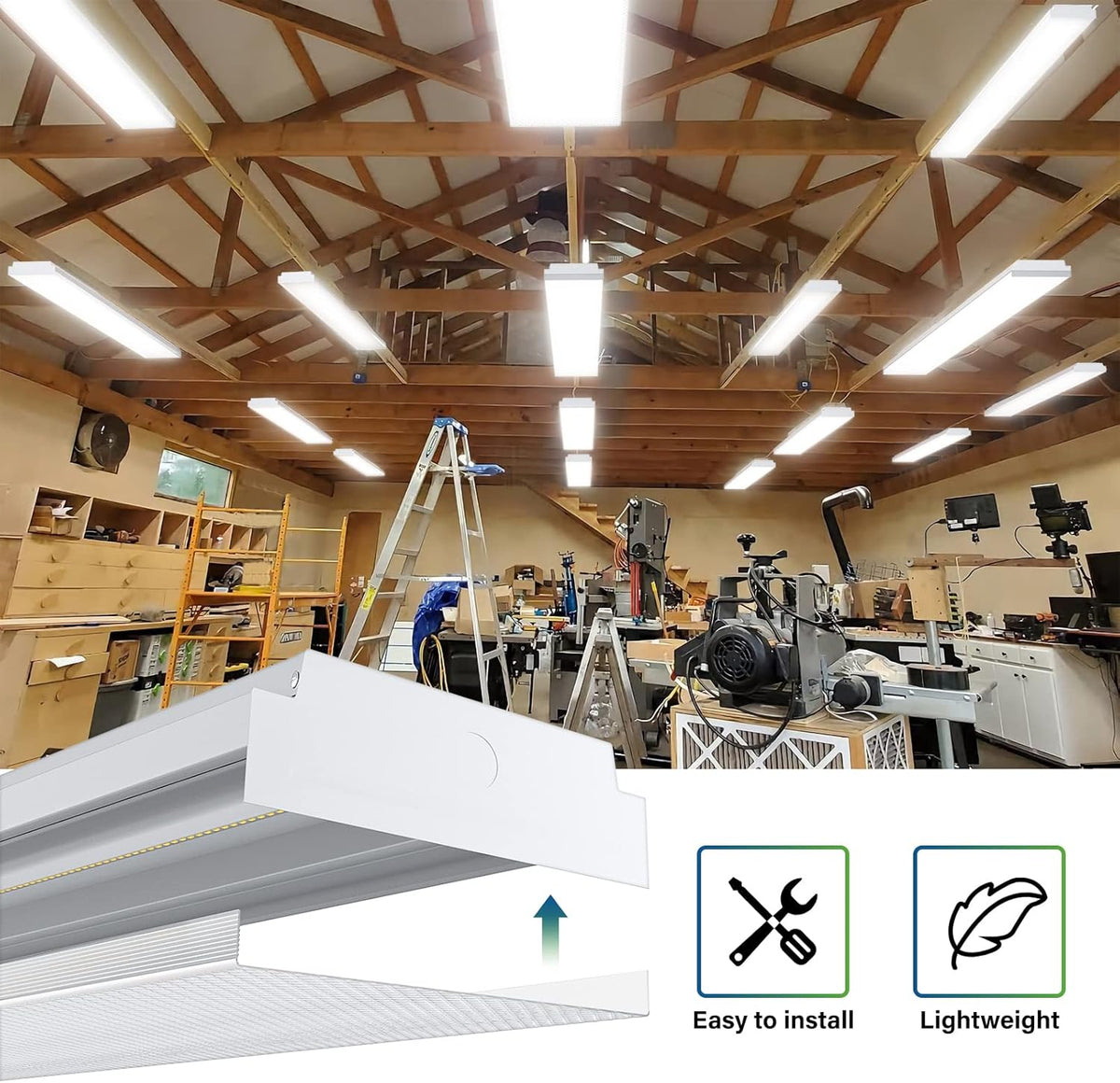 ANTLUX 4FT LED Wraparound 40W Shop Lights for Garage, 4400lm, 5000K, 4 Foot Crystal LED Wrap Light, 48 Inch Integrated Linear Strip Flush Mount Office Workshop Ceiling Lighting Fixture, 4 Pack