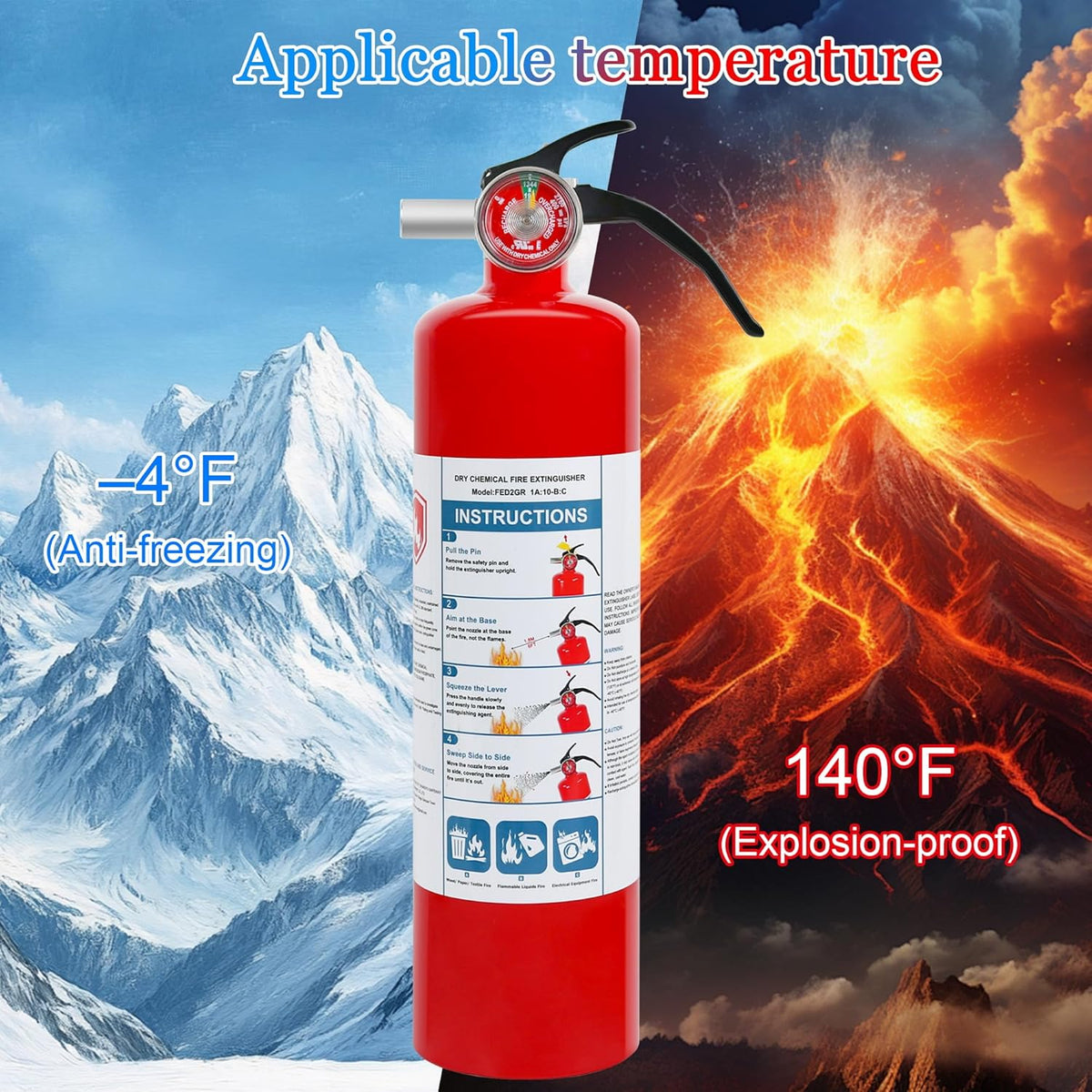 1 Pack Dry Chemical Fire Extinguisher 2.5 lb ABC, Home, Car, Boat Use, 1A:10B:C Rating, Quick Release Handle, Easy to store and Carry Dry Powder Extinguisher