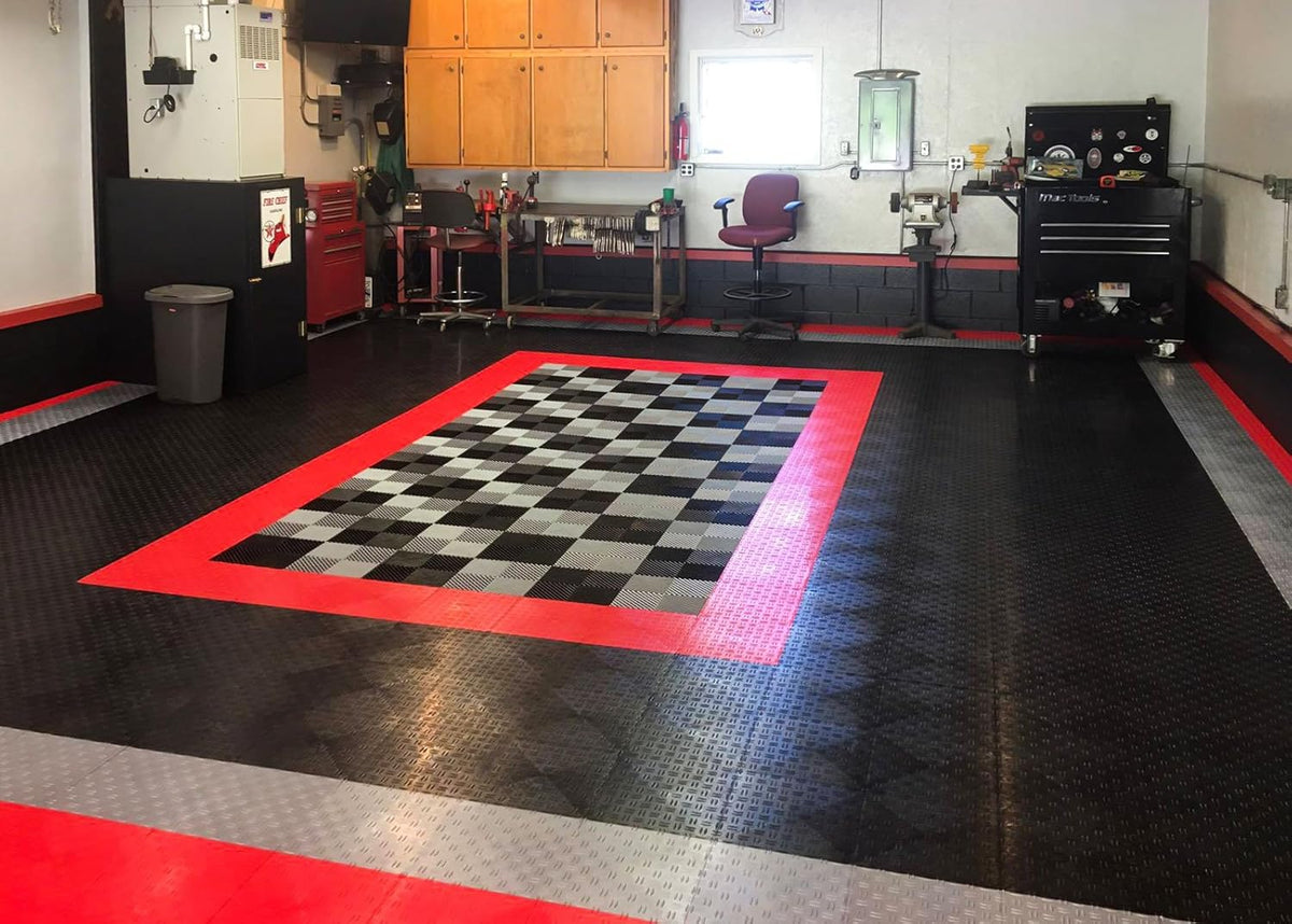 GarageTrac Diamond, Durable Interlocking Modular Garage Flooring Tile (12 Pack), Red