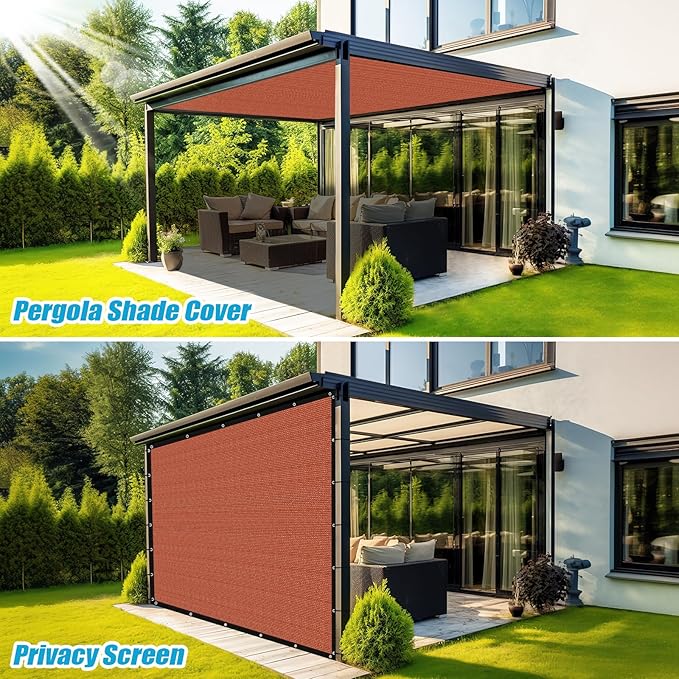 Amagenix 90% Pergola Shade Cover 16' X 16' Sun Shade Cloth with Grommets for Outdoor Garden Patio Porch, Commercial Grade 200 GSM - Cable Zip Ties Included (We Customized) GN108, Rust Red