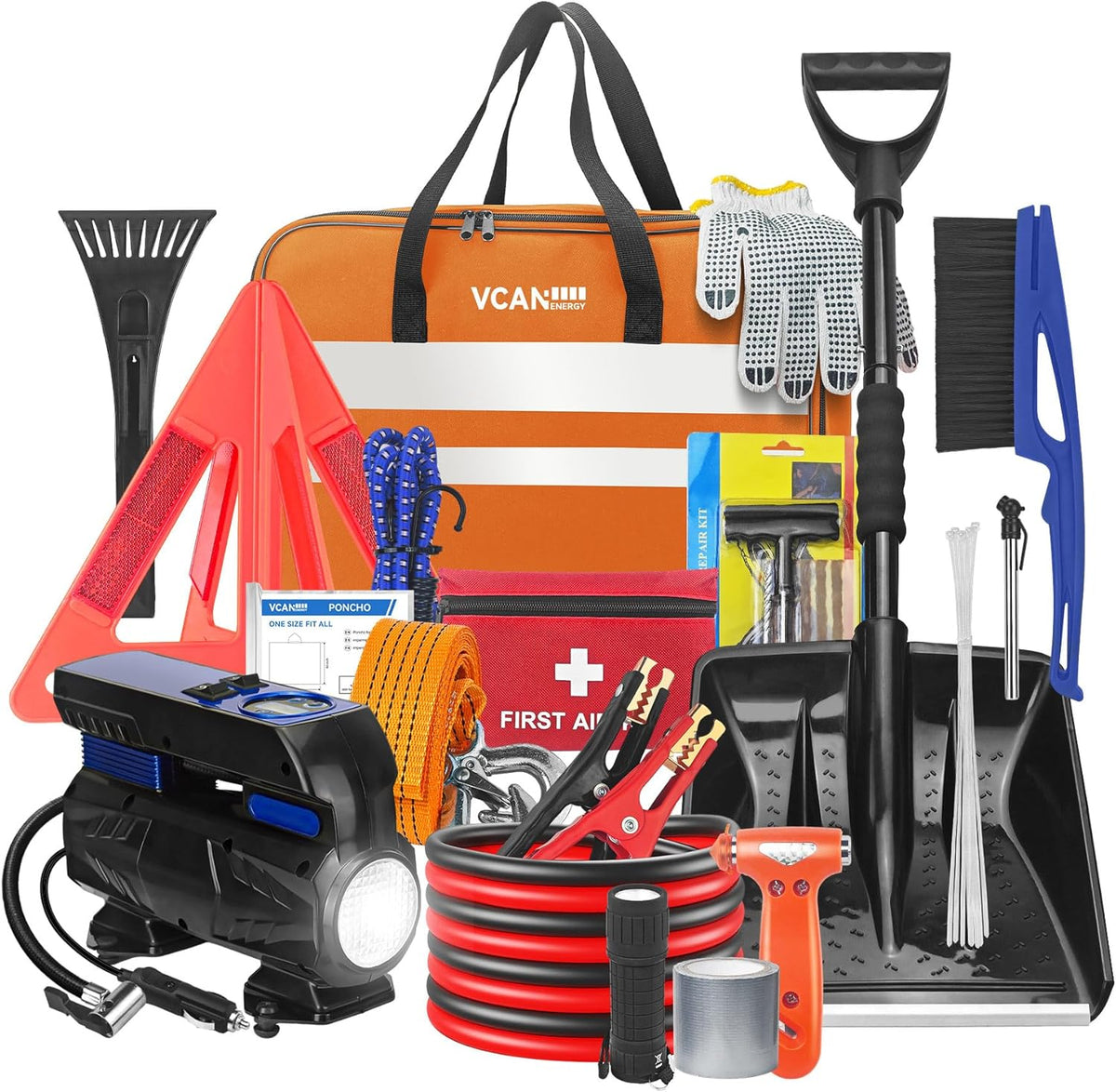 Car Emergency Kit with Portable Air Compressor, Winter Car Safety Roadside Assist Kit, Emergency Car Kit for Cars, Trucks