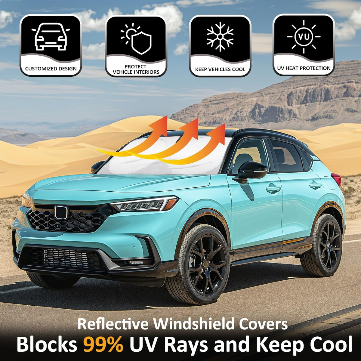 Sunshade for Honda CRV 2017-2022 Sun Shade Fit HR-V CR-V LX EX EX-L, Sport Hybrid, Sport Touring Hybrid SUV Accessories Front Window Shield Sun Visor Protector Foldable Windshield Cover Block UV Rays