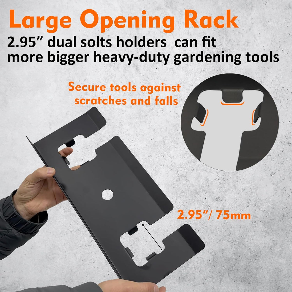 MUTUACTOR Heavy Duty Weed Eater Hanger,Large Opening Garage Organizer Weedeater Rack Wall Mount,Space-Saving Garden Grass Weed Trimmer Rack 2 Slots for Holding Heavy Tools in Shed,Yard or Garden