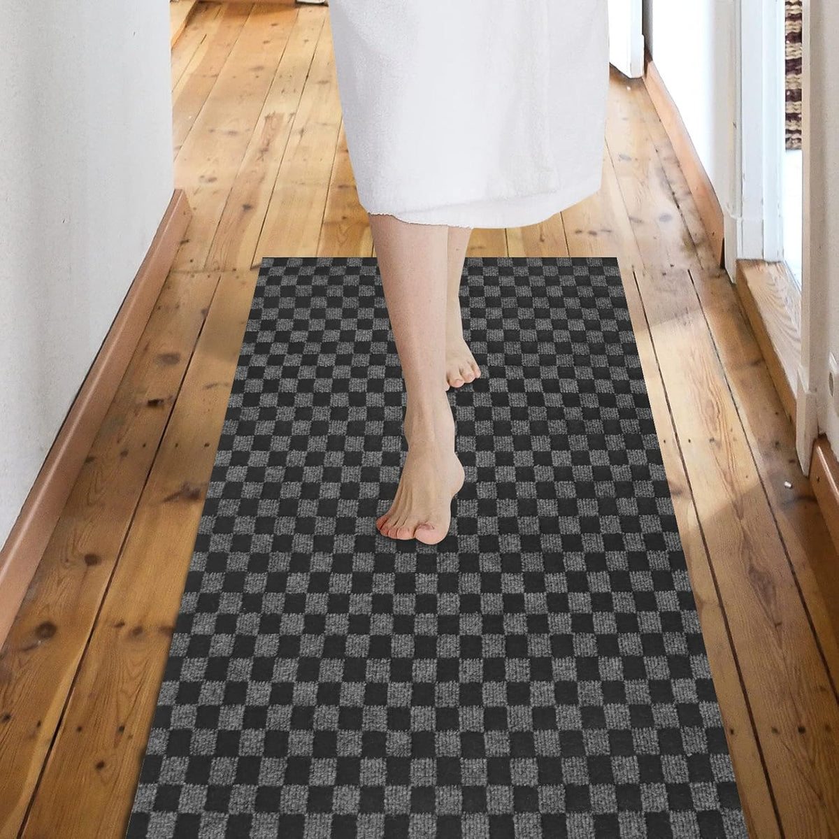 Custom Size Backed Non-Slip Area Rugs Runner, Easy Clean, Waterproof Runner Rugs for Hallway Entryway, Kitchen, Laundry, 4FT x 21FT, Gray Checkered
