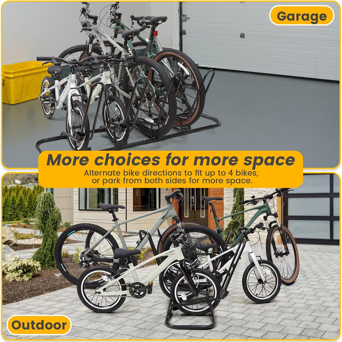 4 Floor Bike Rack, Safeguard Disc Brakes & Derailleurs Design, Waterproof Bicycle Stand Indoor/Outdoor/Garage Use, Fits 12"-29" Tires, Upgraded 0.63" Steel Tubes for Stability
