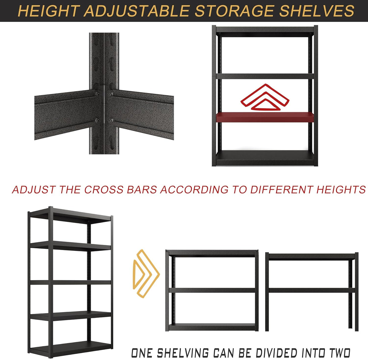 5 Tier Garage Shelves - 72"H x 39.4"W x 18"D, 3000 lbs Heavy Duty, Matte Black, Adjustable Metal Shelving for Industrial Garage Storage