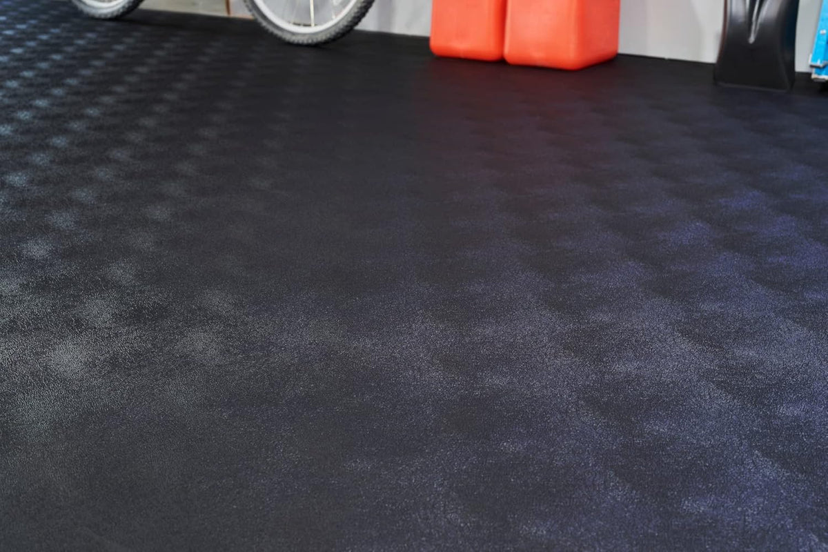G-Floor Seamless Sheet Vinyl Shed Flooring Cover with Bonded Fibrous Backing - Levant Pattern (8' x 20', Midnight Black)