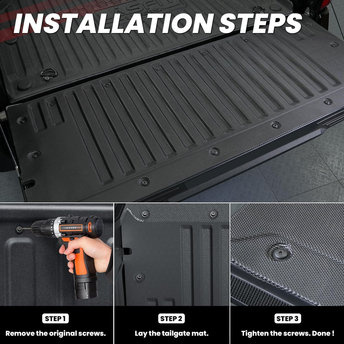 LASFIT Tailgate Mat for Toyota Tacoma 2024 2025(Not Fit Drop-in Liners), All Weather Truck Tailgate Liner for Tacoma TPE Tailgate Protector Liner Tacoma Accessories, Black
