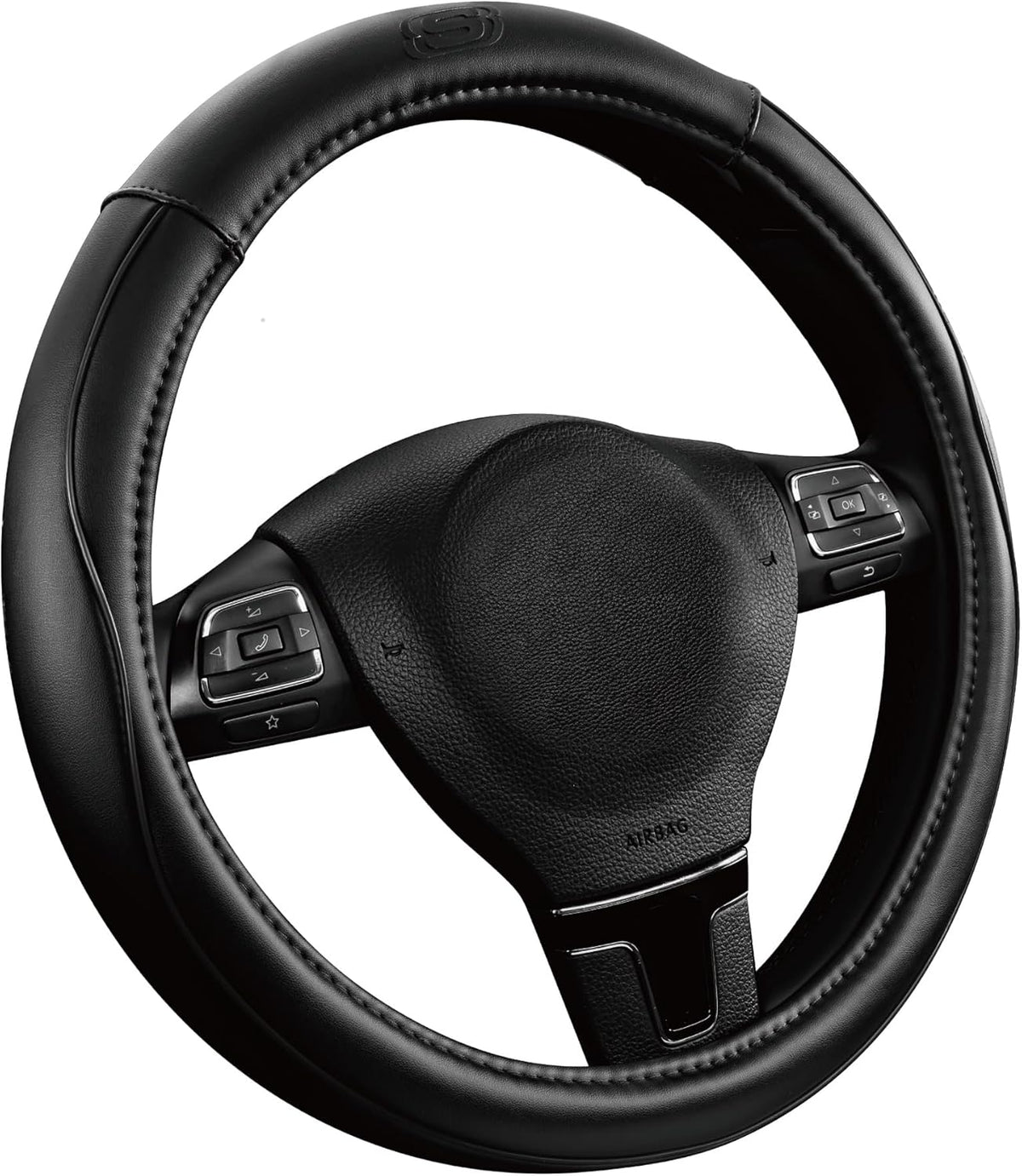 Skechers Memory Foam Steering Wheel Cover,Piping Microfiber Leather Steering Wheel Cover Sporty Universal Fit 14" 1/2-15" Car Wheel Protector for Men Women Fit Suvs,Vans,Sedans,Car,Trucks,Black