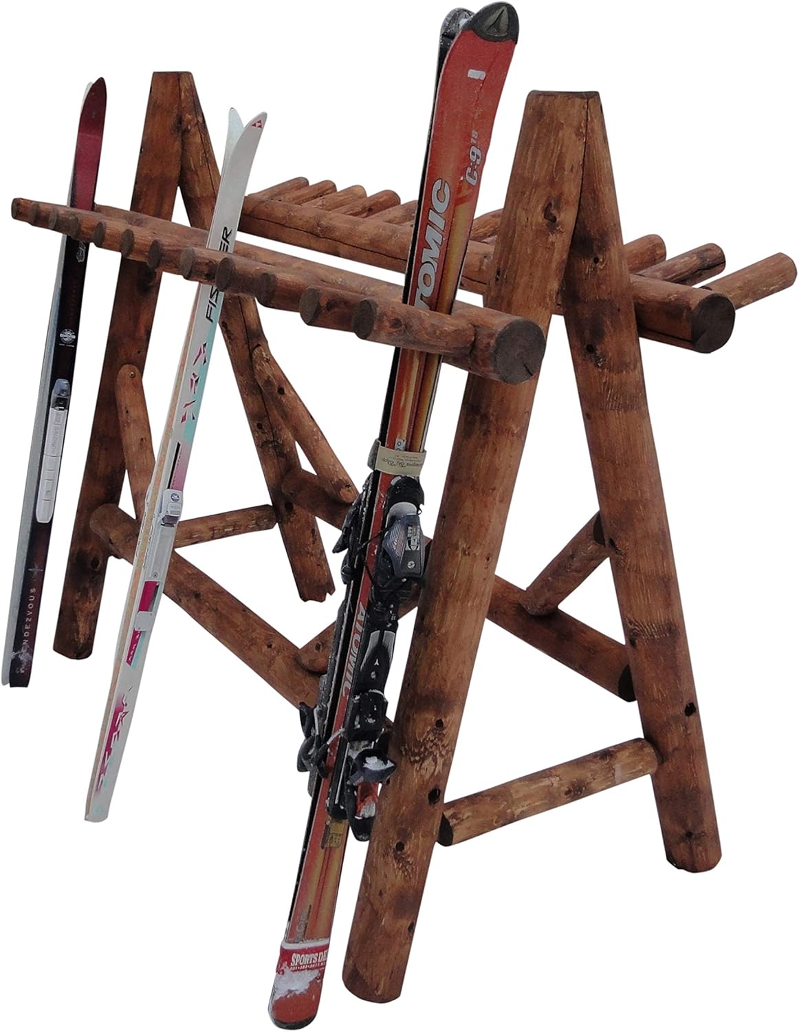 22-Place Freestanding Ski Log Racks, Pole Ski Holders, Garage Racks for Organization, Pole Stands, Snowboard Rack Garage, Snow Skis Sports Storage - Canyon Brown + 15" Anchor Kit
