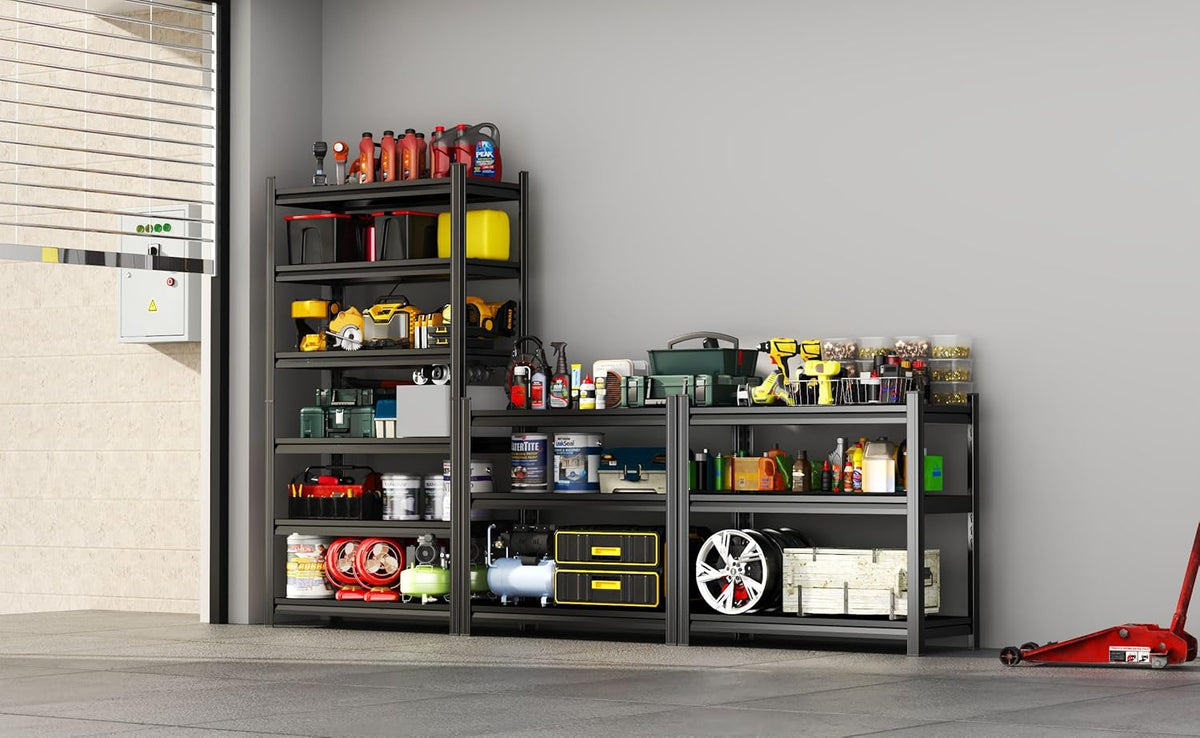 Adjustable 6-Tier Garage Shelving, Heavy Duty Steel Storage Rack, High Load Capacity, Ideal for Garage, Warehouse, or Home Organization (6-Tier 82" H x 40" W x 18" D)