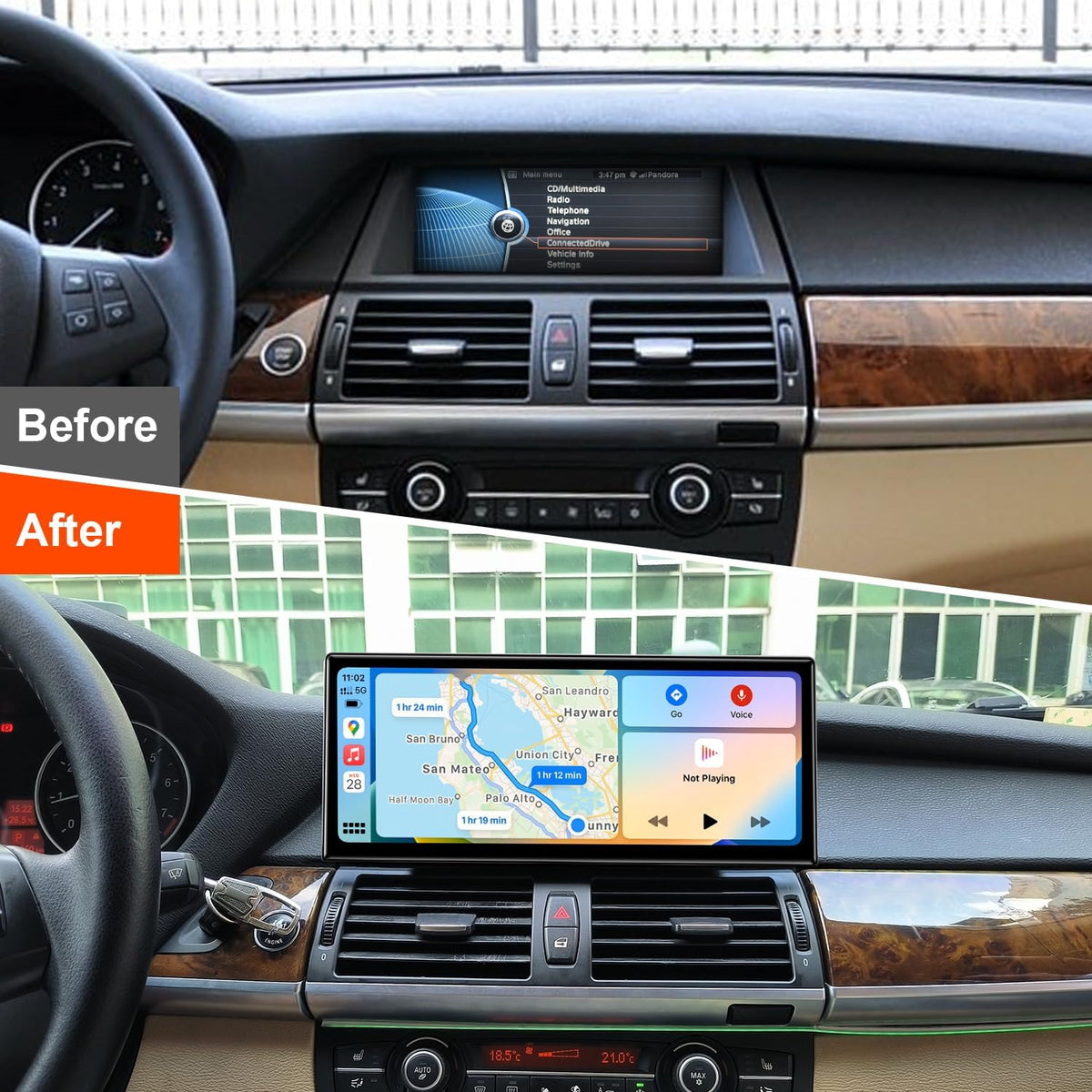 PEMP Linux 12.3" Ultra-Thin Screen E70 E71 CIC Wired and Wireless CarPlay Retrofit Android Auto, 1920 x 720 Display Mirror Link Car Radio Bluetooth Video Player Screen for BMW X5 X6 (2010-2012)