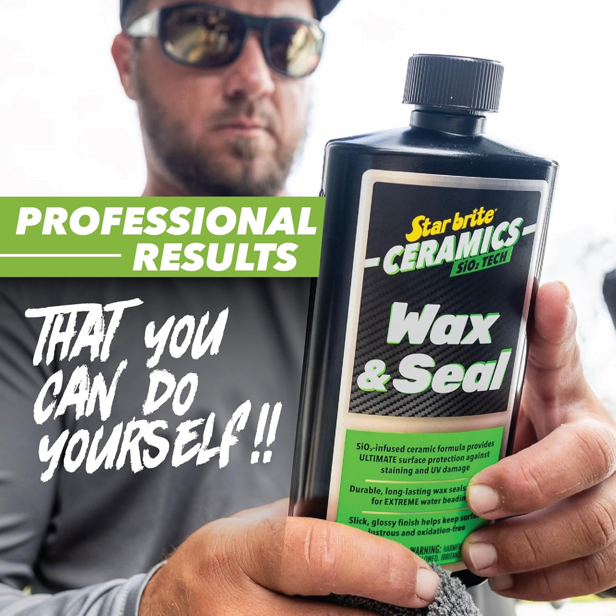 STAR BRITE Ceramics Wax & Seal - Green Apple Scent - SiO2 Tech for Ultimate Protection, Repels Water, Dirt, UV - Ideal for Fiberglass, Gelcoat, Painted Surfaces - 16 oz (204116)
