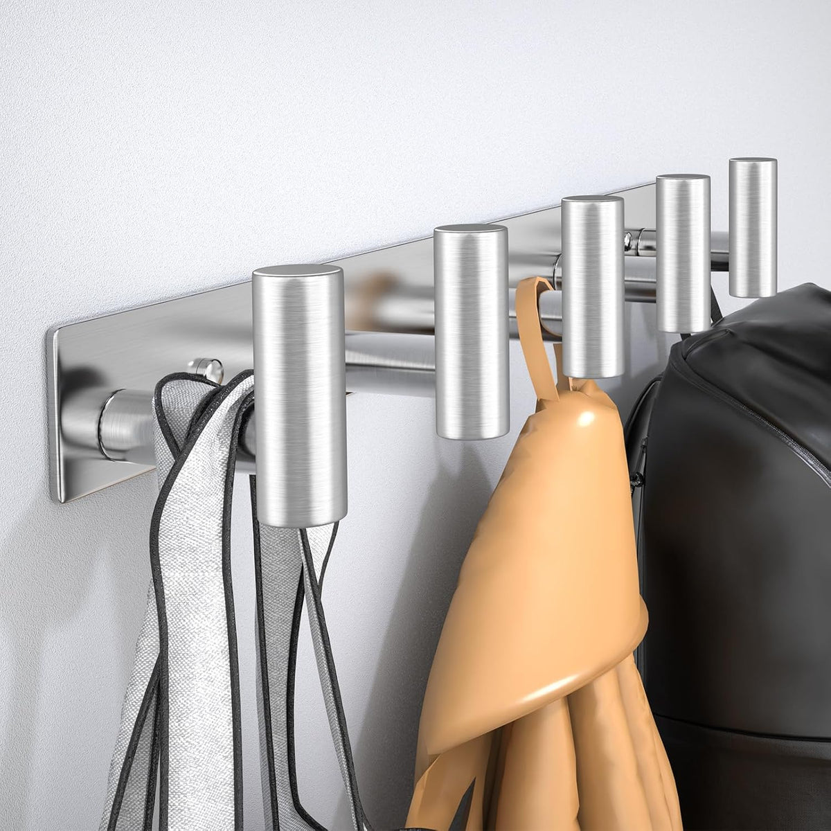 Wall Mounted Coat Rack-5 Hooks, Heavy Duty Stainless Steel Hook Rail for Towel Coat Hat Purse Bag Jacket, Towel Hooks for Entryway Bathroom Kitchen (Silvery 5 Hooks - 1 Pack)