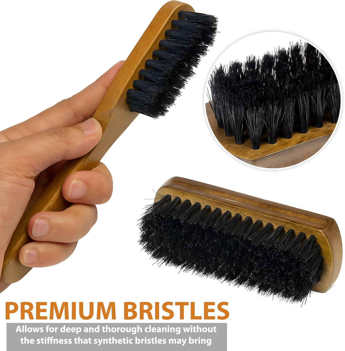 TAKAVU Leather & Upholstery Cleaning Brush Set, 100% Black Boar Bristle, to Clean Car Seats & Leather Sofas, for Alcantara, Interiors, Furniture, Boots, Shoes, Bags and More