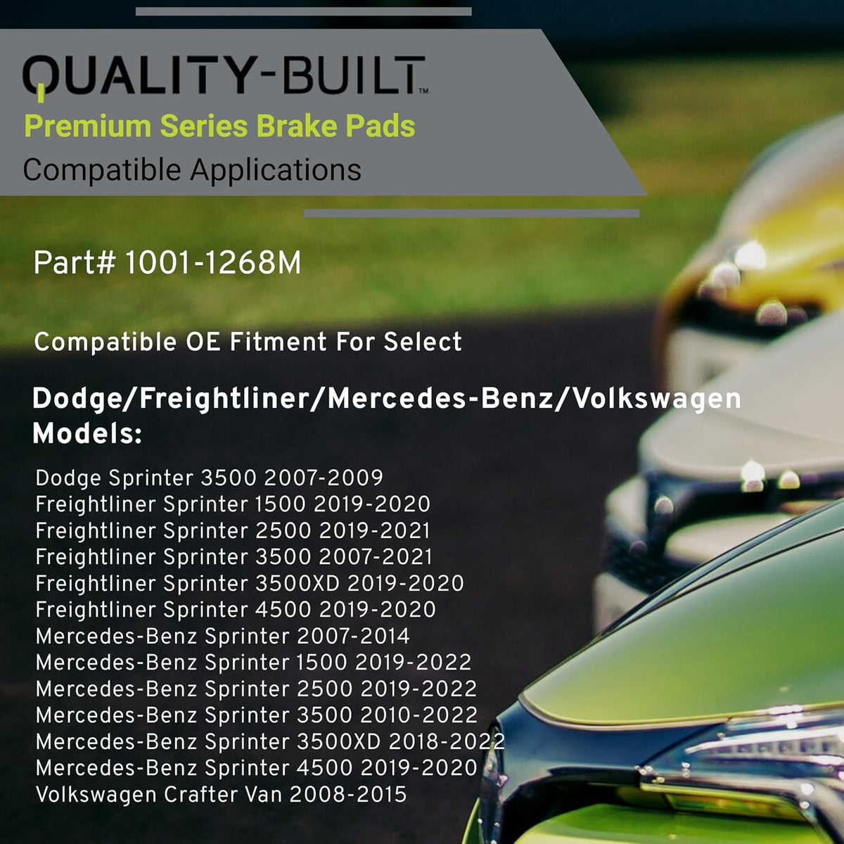Premium Semi-Metallic Front Brake Pads (1001-1268M) Compatible with 2007-2022 Dodge/Mercedes-Benz/Volkswagen (Crafter Van/Sprinter/Sprinter 1500/Sprinter 2500 & More)