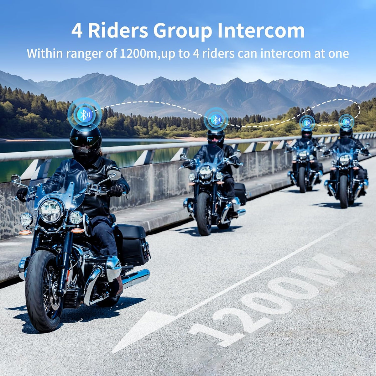 Fodsports Motorcycle Bluetooth Intercom FX4 Pro 1200m Helmet Intercom, 4 Riders Motorcycle Bluetooth Headset, Helmet Communication System FM/Hard &Soft Mic/1Pack