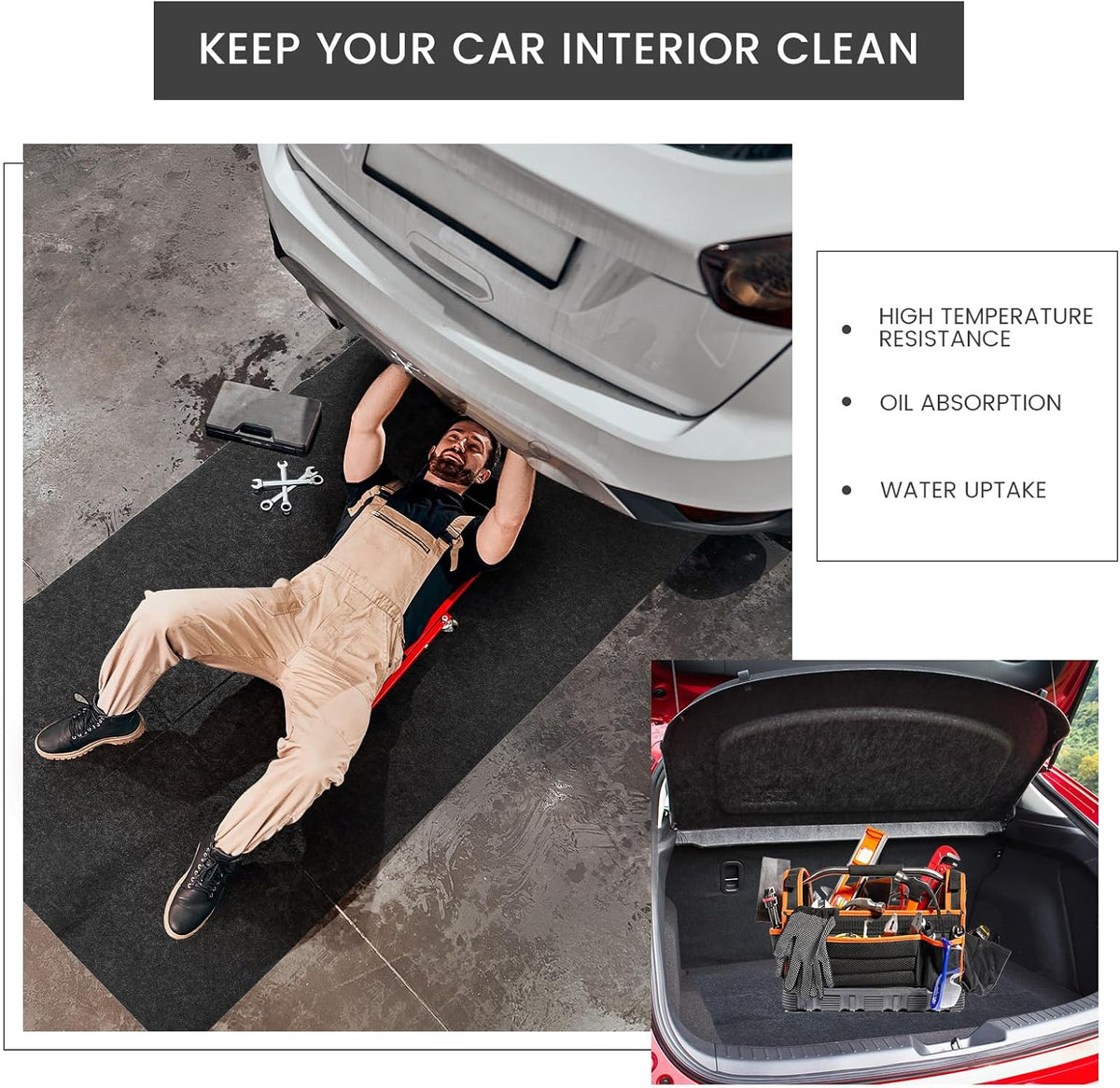 2 Pcs 36 x 60 Inch Oil Spill Mat for Driveway Garage Under Car Leaks Absorbent Oil Pad, Black Rubber Mat Garage Floor Protecting with Waterproof Backing, Reusable, Washable, Non Slip