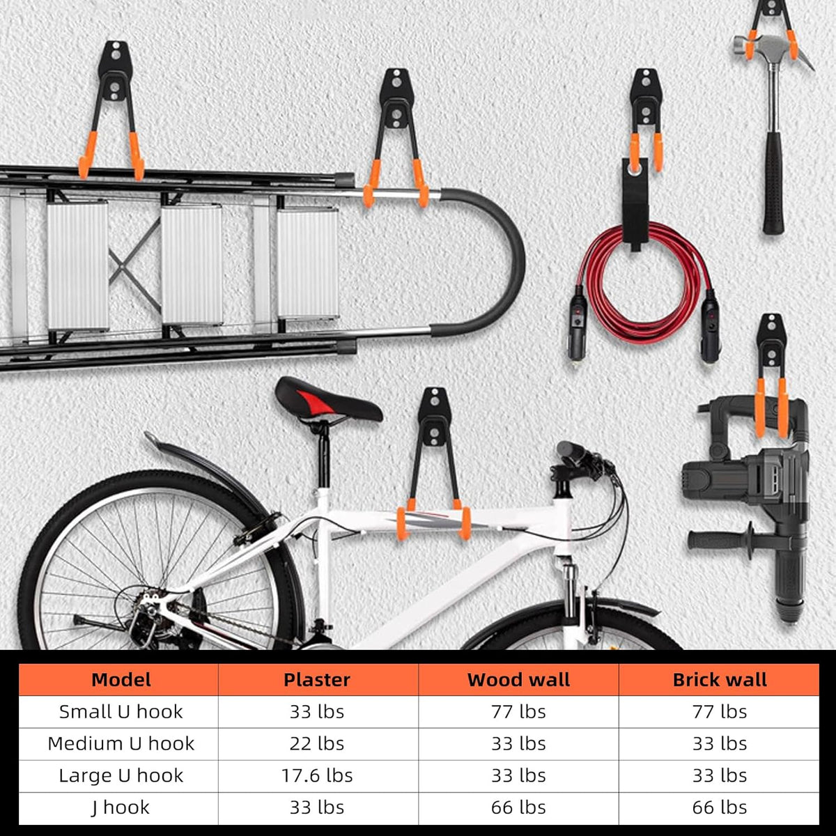6-Pack Small Square Heavy Duty Garage Hooks, Ideal for Hanging Ladders, Bikes, Tools, Garage, Garden, Basement, Shed, Utility Room Storage (Black)