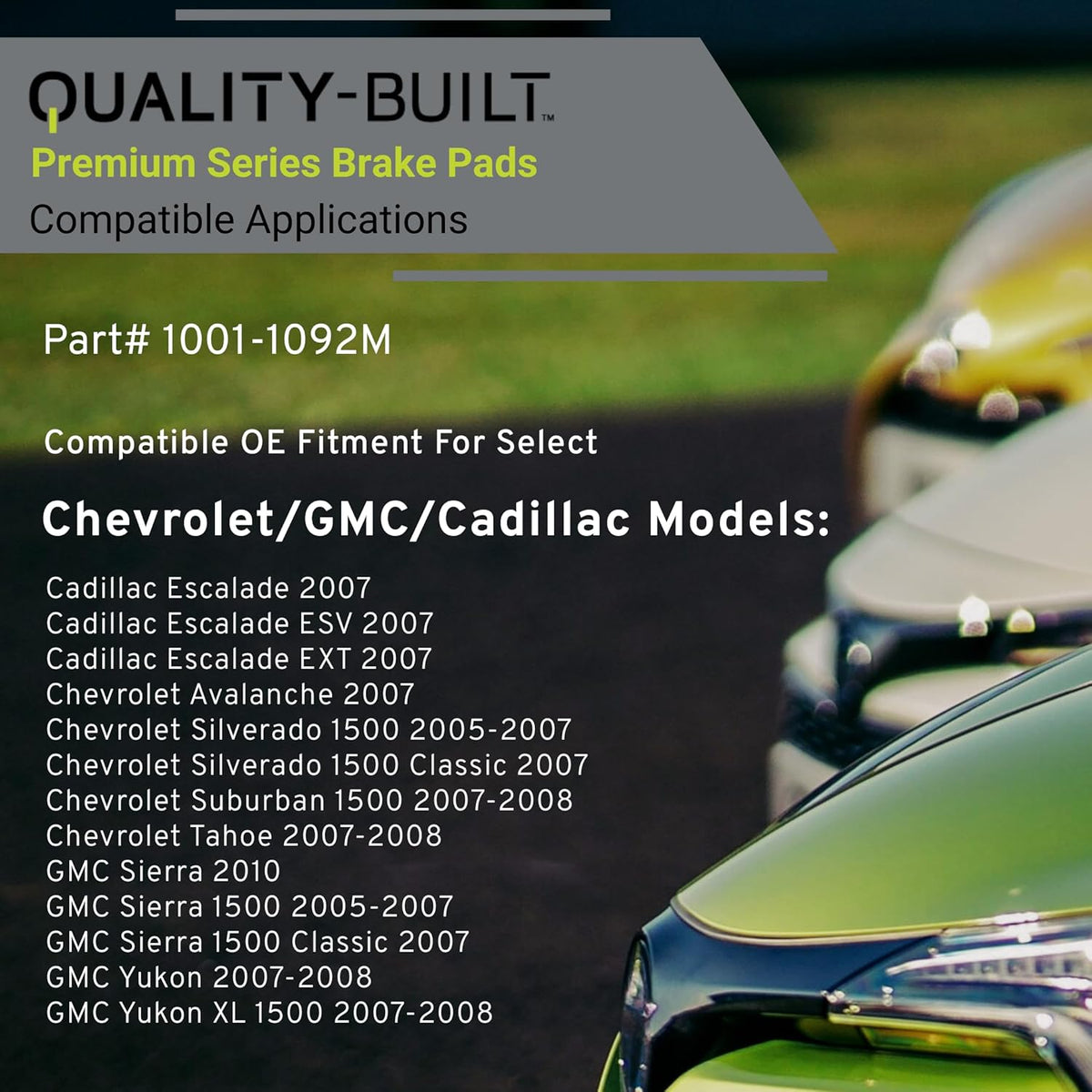 Premium Semi-Metallic Front Brake Pads (1001-1092M) Compatible with 2005-2010 Cadillac/Chevrolet/GMC (Avalanche/Escalade/Escalade ESV/Escalade EXT/Sierra/Sierra 1500/Silverado 1500)