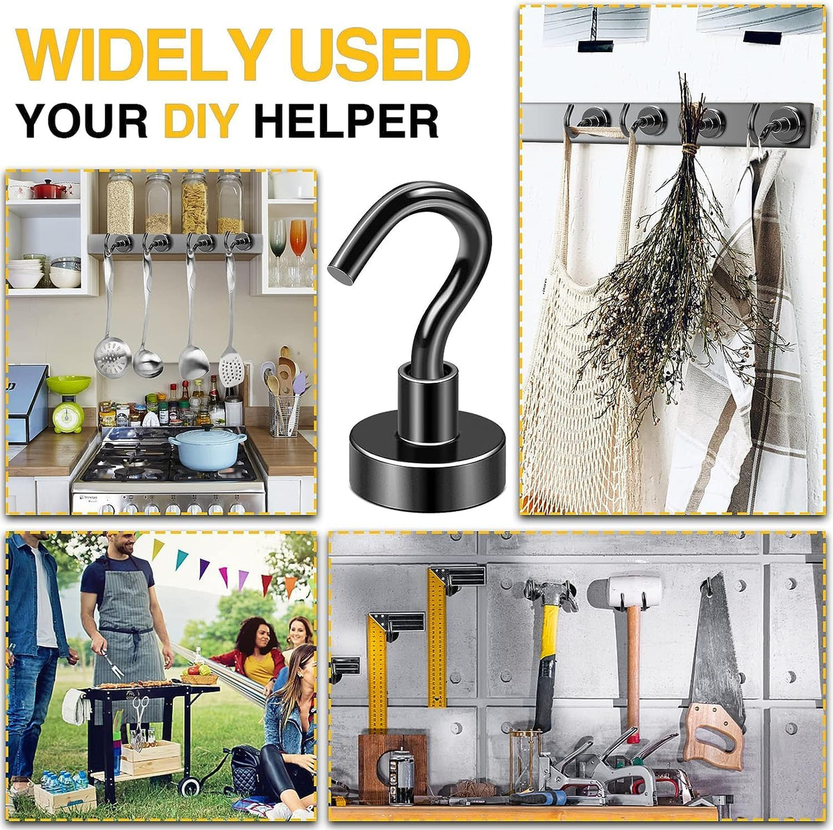 DIYMAG Magnetic Hooks, 30Lbs Strong Heavy Duty Cruise Magnet S-Hooks for Classroom, Fridge, Hanging, Cabins, Grill, Kitchen, Garage, Workplace and Office Etc, (75 Pack-Black)