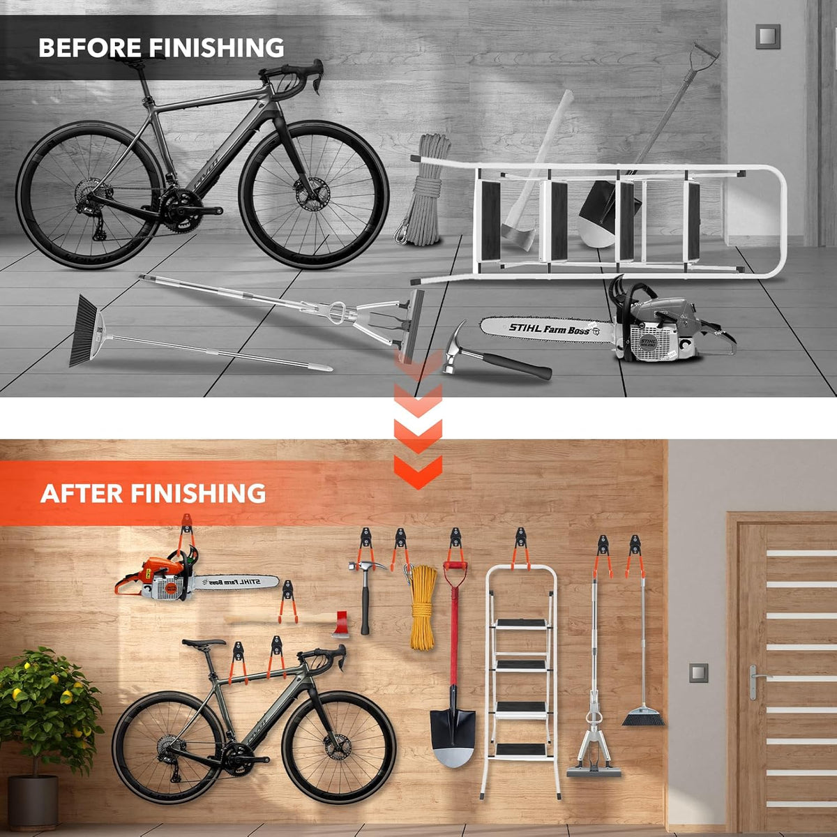 2 Pack Heavy Duty Steel Utility Wall Hooks, Wall Mount Garage Storage Organizer for Hanging Ladders, Bikes,Garden Tools, Skis