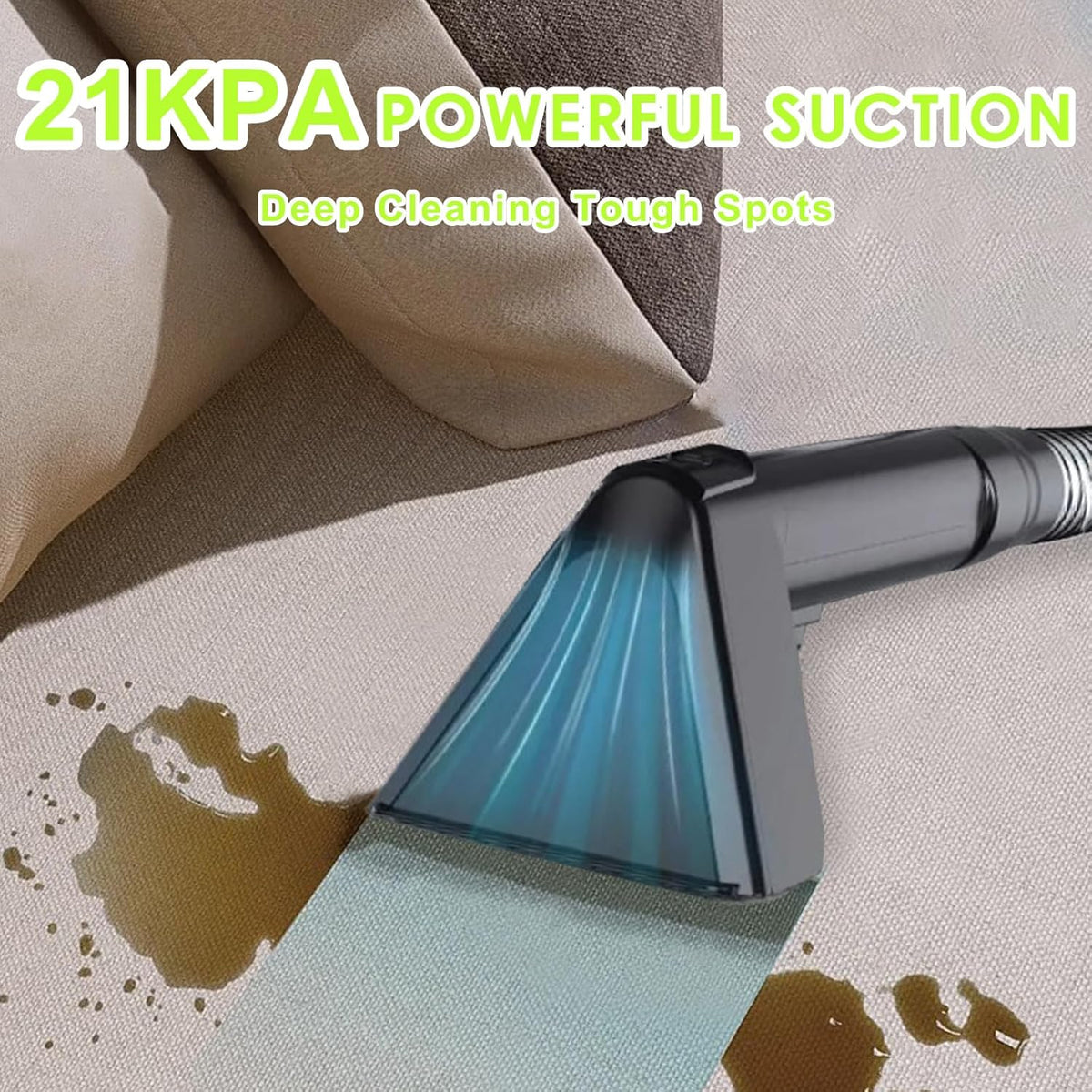 Portable Carpet & Upholstery Cleaner, Deep Cleaning for Rugs, Couch, Curtain, Car Interiors Stains, Pet & Family Friendly, 21 Kpa suction with 800W high-performance motor, 120V (Green)