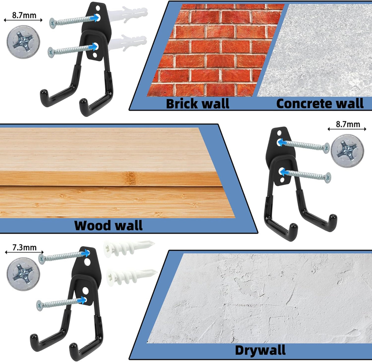 Wall Mount Heavy Duty Garage Hooks (4-Pack) – Wall Mounted Storage Hooks for Ladders, Bikes, Tools & More – Rust-Resistant Steel with Anti-Slip PVC Coating Small U Hooks