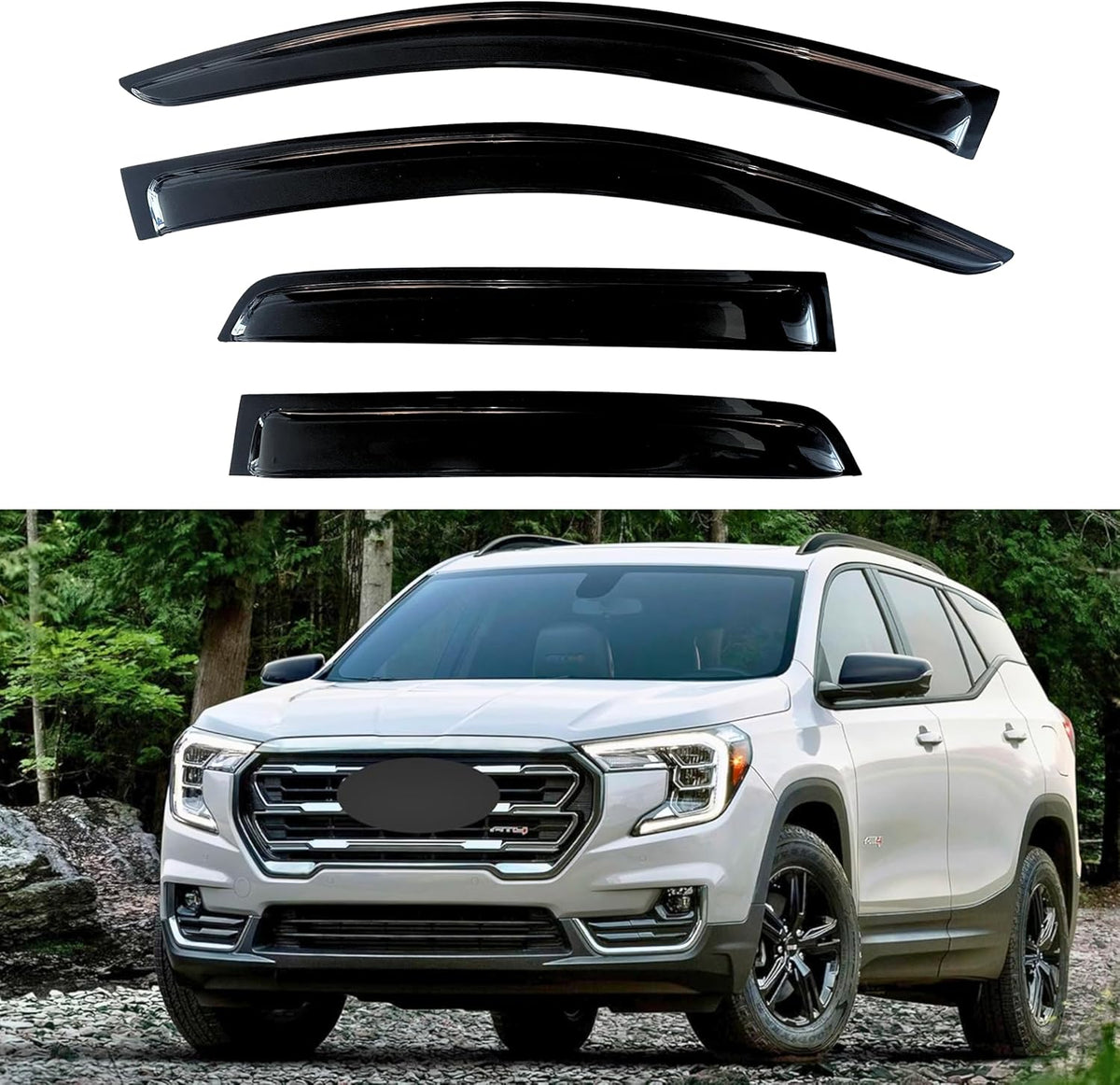KPY Window Visor Compatible with GMC Terrain 2018-2023, 4PC Rain Guard Side Window Vent Deflectors Tape-On Style, 2018 2019 2020 2021 2022 2023