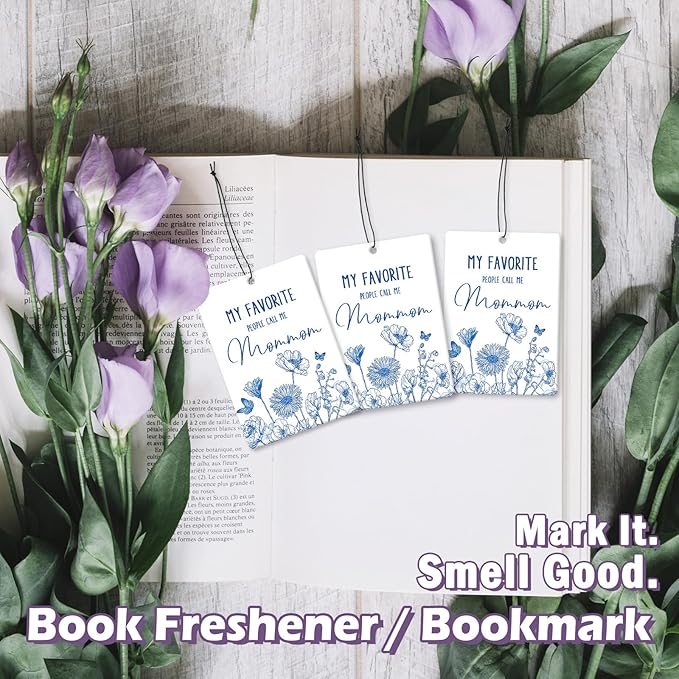 Mommom Grandma Gifts Car Air Freshener Accessories 3pcs,My Favorite People Call Me Gifts for Grandma Mom Christmas, Rustic Blue Flower Hanging Scent Fragrance Card for Women Closet Home Decor